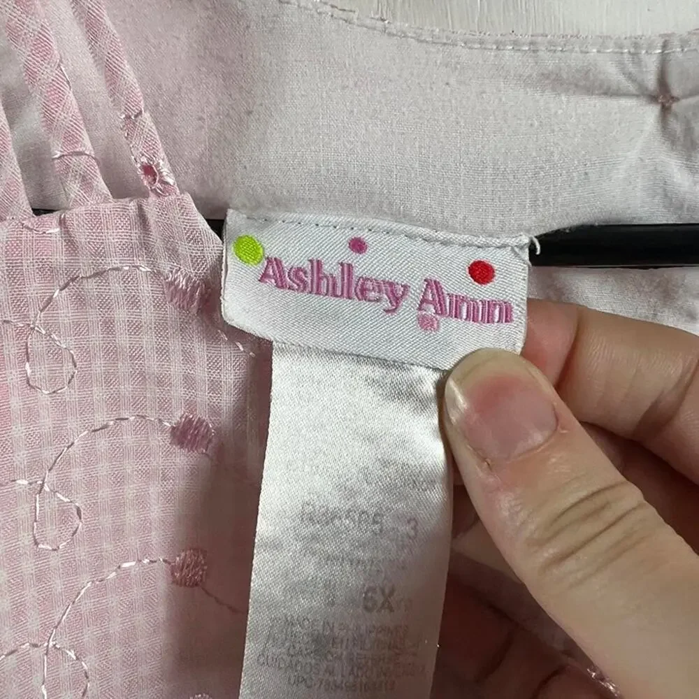 Ashley Ann Pink & White Plaid Embroidered Dress | Floral Bow Back Girls Size 6X